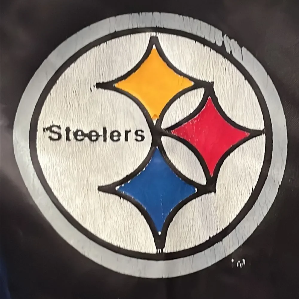 Vintage NFL Pittsburgh Steelers Locker Line Black Satin Bomber Snap Up Jacket- X